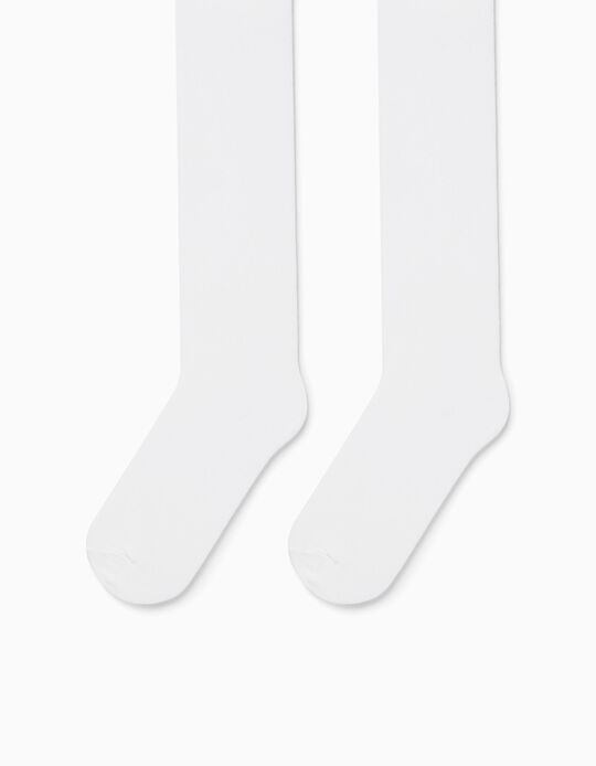 Anti-Pilling Knit Tights for Girls, White