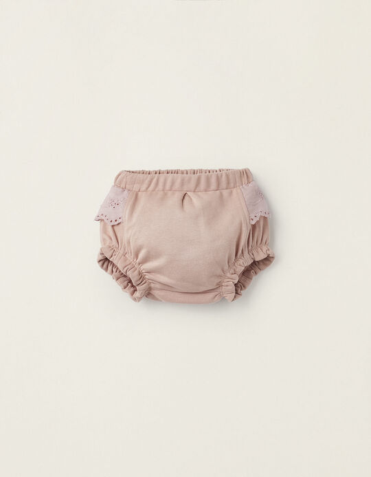 Shorts with English Embroidery for Newborn Girls, Pink