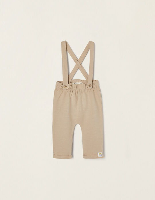 Trousers with Removable Braces for Newborn Baby Boys 'Tiger', Beige