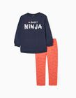 Sweatshirt + Leggings for Girls 'Ninja', Dark Blue/Coral
