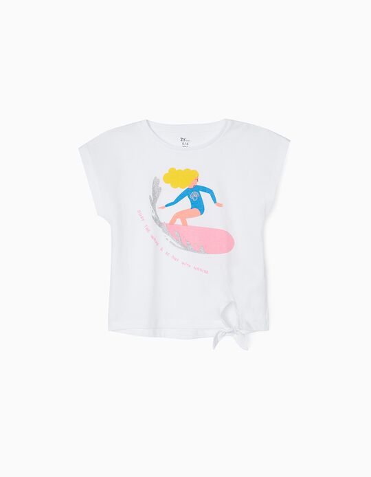 T-Shirt Fille 'Surfing', Blanc
