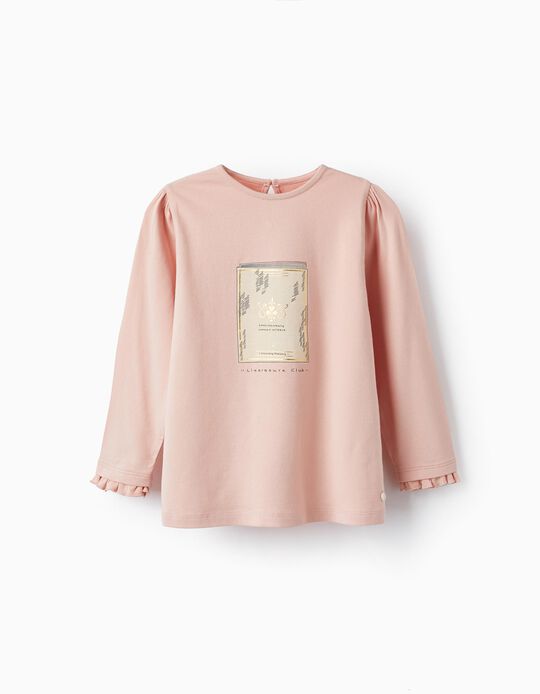 Cotton T-Shirt for Girls 'Literature Club', Pink