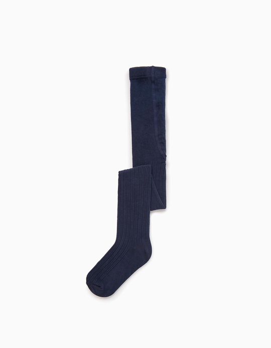Anti-Pilling Ribbed Tights for Girls, Dark Blue