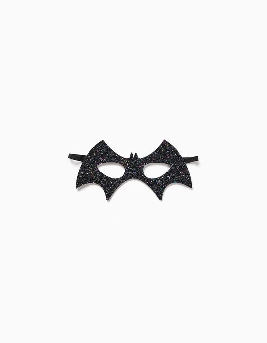 Máscara de Morcego com Purpurinas para Menina 'Halloween', Preto