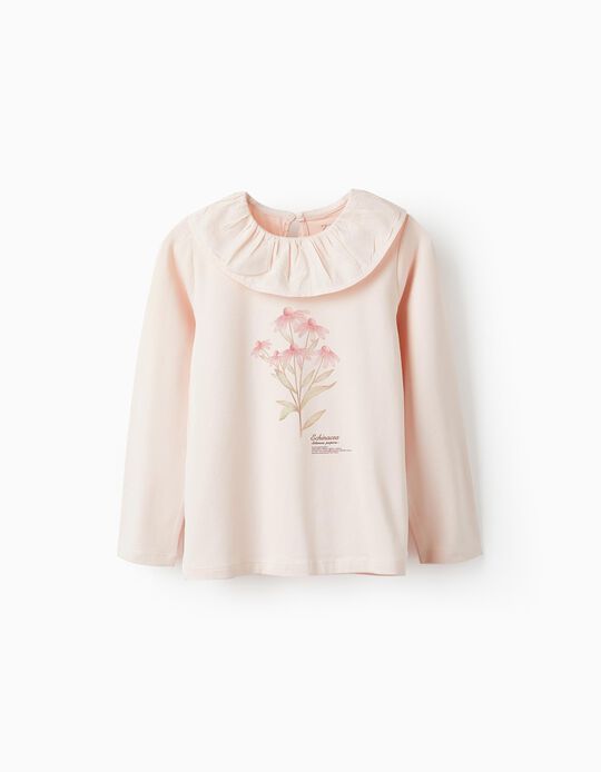 Long Sleeve T-Shirt with Ruffles and Glitter for Girls, Pink