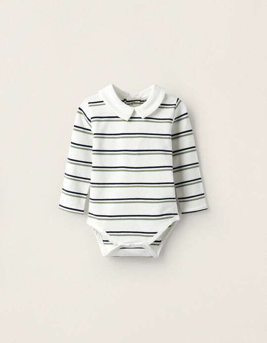 Striped Cotton Bodysuit for Newborns and Baby Boys, White