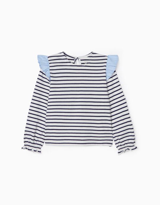 Long Sleeve T-Shirt for Girls 'Stripes & Ruffles', Blue/White