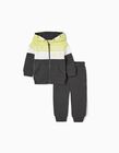 Cotton Tracksuit for Baby Boys, Dark Grey/Lime Green
