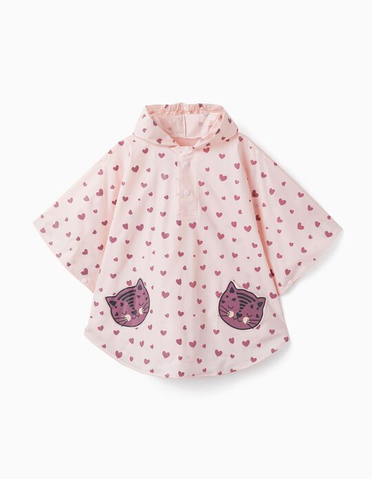 Rain Poncho for Baby Girls 'Hearts & Cats', Pink
