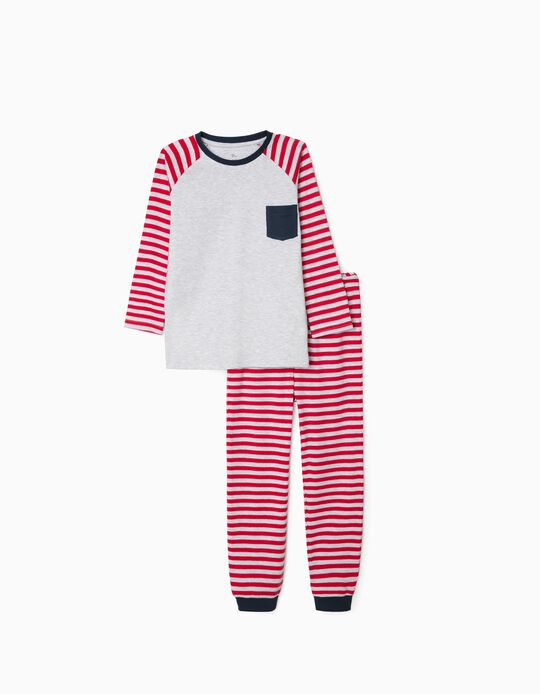 Pyjama Garçon 'Stripes', Gris/Rouge
