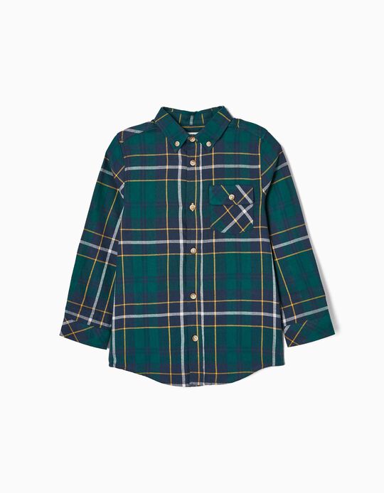 Cotton Flannel Plaid Shirt for Boys, Green