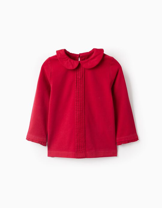 Comprar Online T-shirt com Plissado e Gola Colegial para Bebé Menina, Vermelho