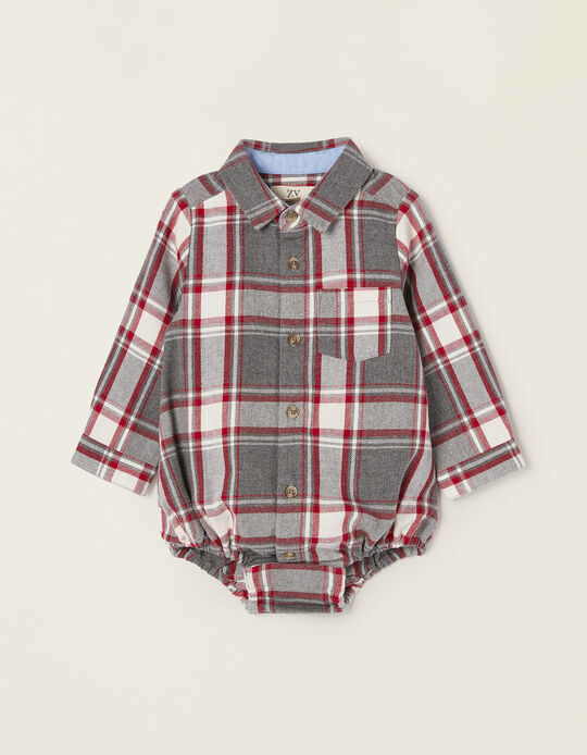 Plaid bodysuit-Shirt for Newborn Baby Boys 'B&S', Grey/Red