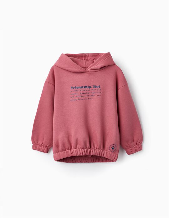 Fleece Hooded Sweatshirt with Glitter for Girls 'Friendship', Pink