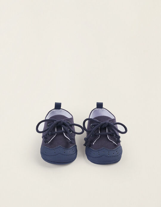 Acheter en ligne Chaussures en tissu et cuir pour nouveau-né, Bleu Foncé