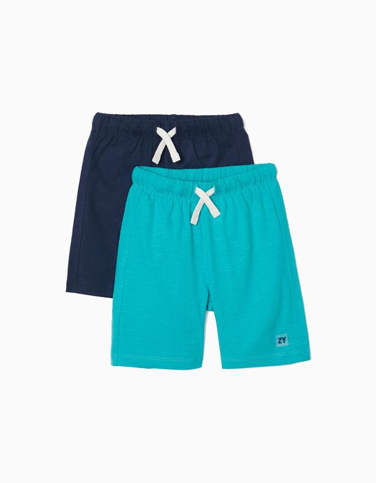 2 Jersey Shorts for Boys, Aqua Green/Dark Blue