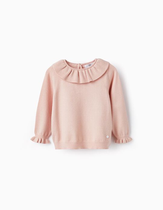 Knitted Jumper with Ruffles for Baby Girls, Light Pink