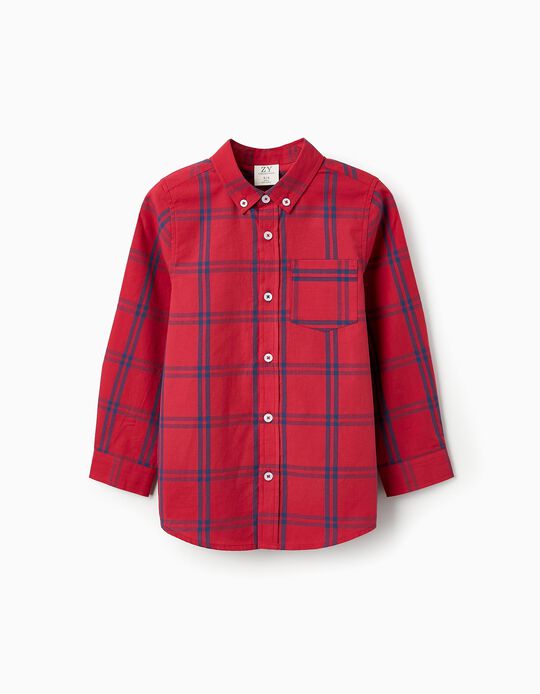 Comprar Online Camisa de Algodão com Xadrez para Menino, Vermelho/Azul