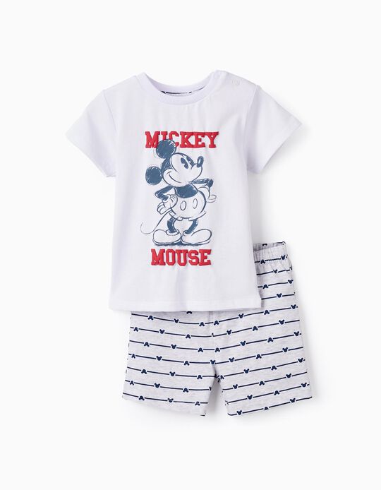 Cotton Pyjamas for Baby Boys 'Mickey', White/Grey