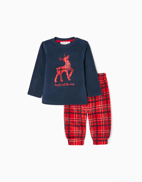 Pyjama en Polaire Bébé Garçon 'Jingle', Bleu Foncé/Rouge