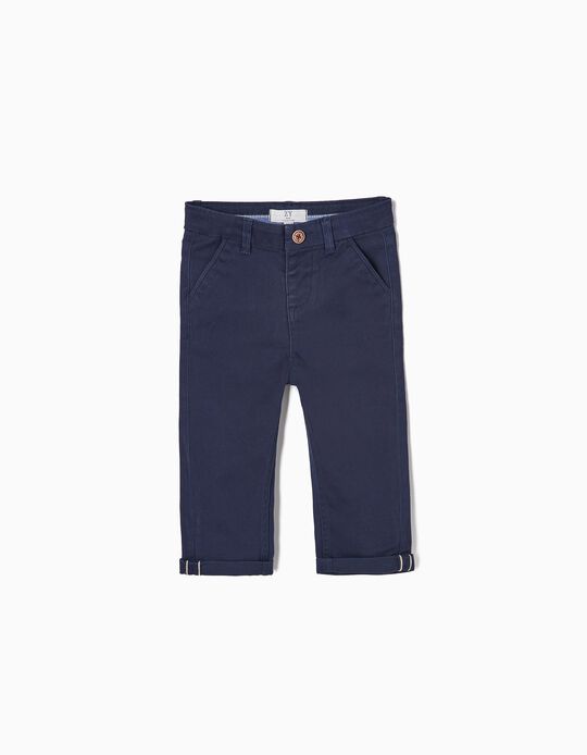 Pantalon Chino en Sergé de Coton Bébé Garçon, Bleu Foncé
