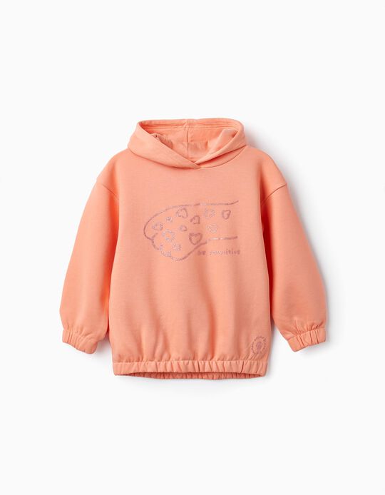 Sweatshirt with Hood and Glitter for Girls 'Be Pawsitive', Salmon