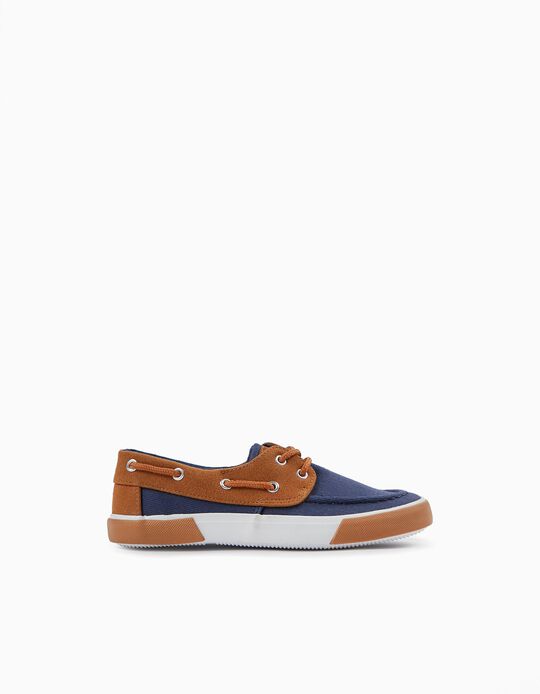 Deck Shoes for Boys, Dark Blue/Brown