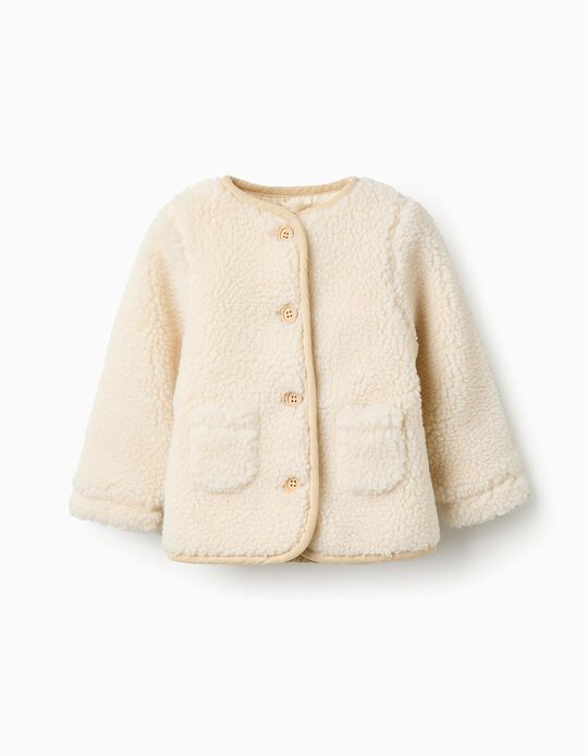 Buy Online Sherpa Padded Jacket for Baby Girls, White