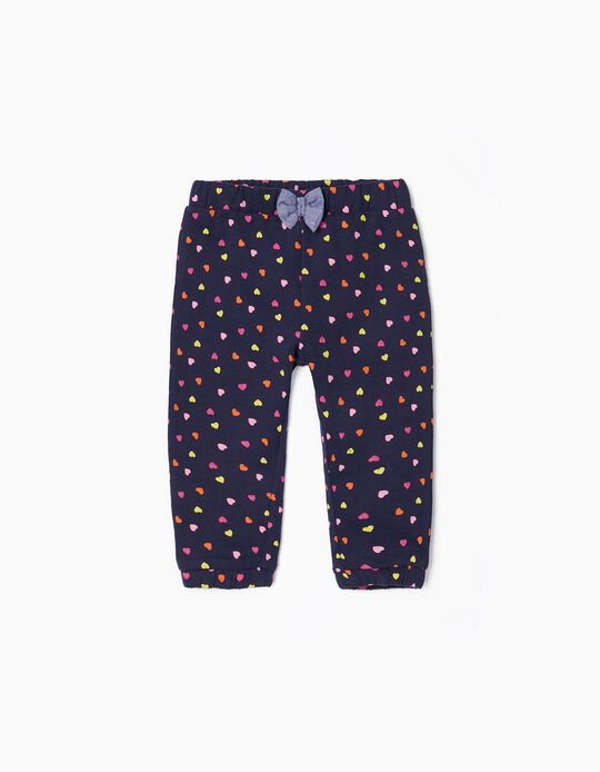 Joggers for Baby Girls 'Hearts'. Dark Blue