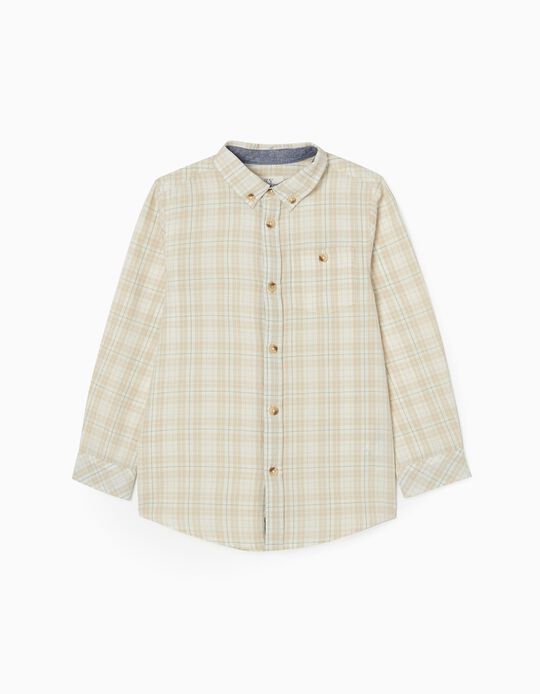 Cotton Plaid Shirt for Boys, Beige