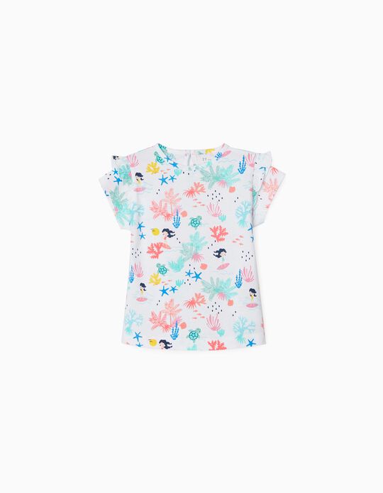 T-Shirt Estampada para Bebé Menina 'Tropical', Branco