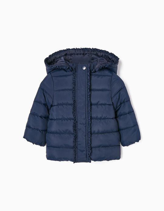 Padded Jacket for Polar Lining and Detachable Hood for Baby Girls, Dark Blue