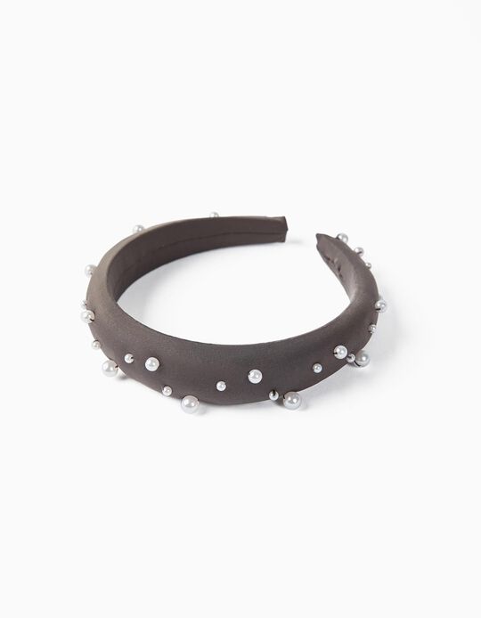 Alice Band with Pearls for Babies and Girls, Grey
