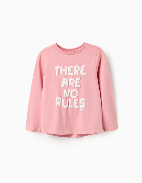 Comprar Online T-shirt de Manga Comprida em Algodão para Menina 'No Rules', Rosa