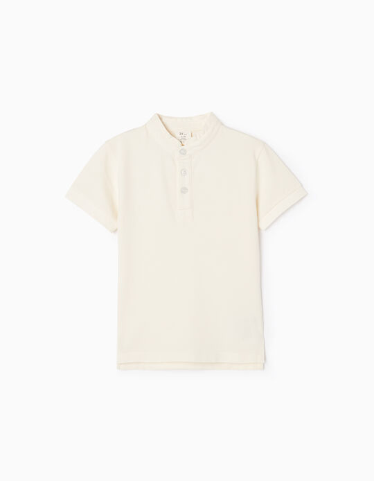 Cotton Polo-shirt with Mao Collar for Boys, White