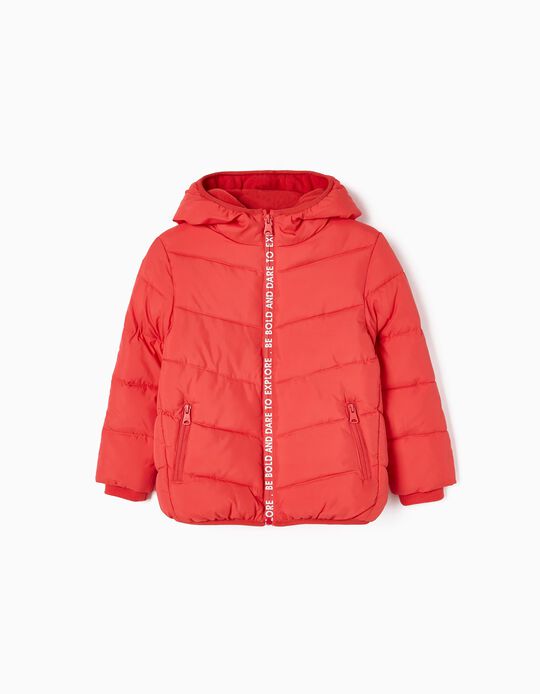 Hooded Puffer Jacket with Polar Lining for Boys 'Be Bold & Dare', Red