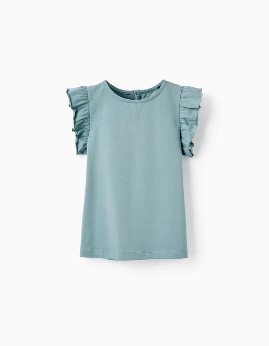 T-shirt avec Volants pour Fille, Bleu Clair