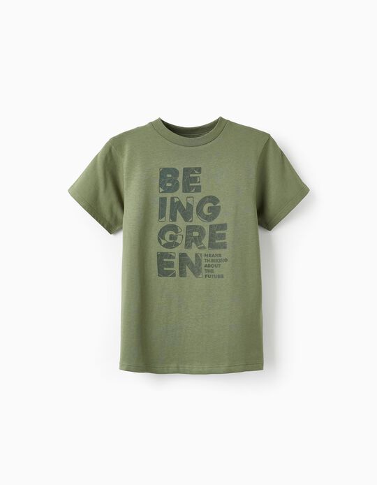T-Shirt de Algodão para Menino 'Being Green', Verde