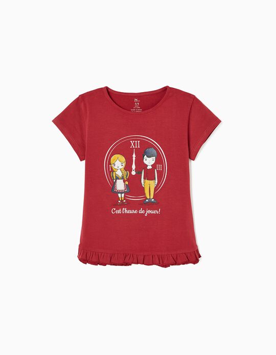 Cotton T-shirt for Girls 'Playtime', Burgundy