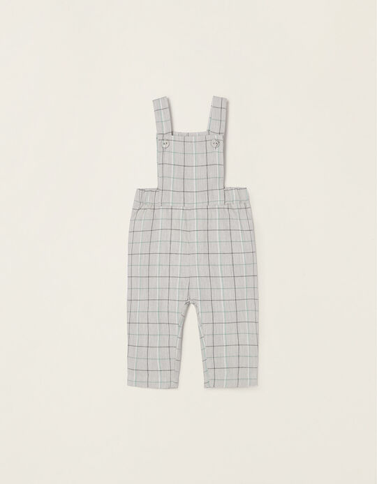 Plaid Dungarees in Cotton For Newborn Baby Boys, Grey/Green