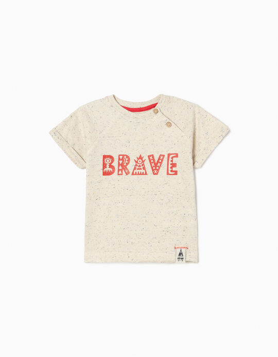 T-Shirt para Bebé Menino 'Brave', Bege