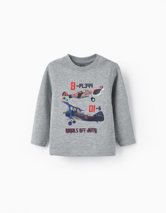 T-shirt de Algodão para Bebé Menino 'Royals off Duty', Cinza