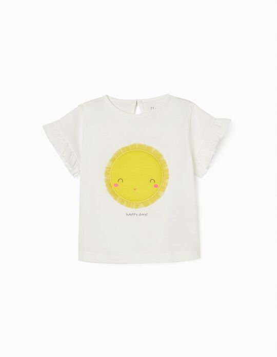 T-shirt de Algodão para Bebé Menina 'The Sun', Branco