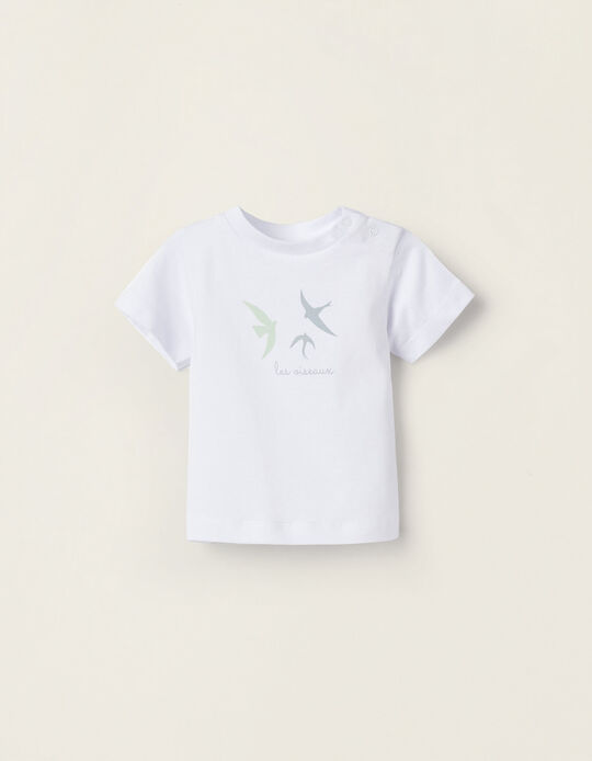 Cotton T-shirt for Newborn Babies 'Little Bird', White