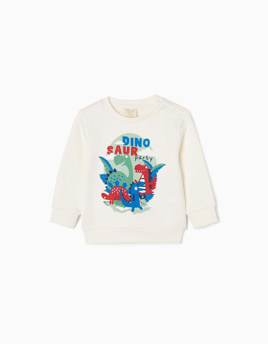 Cotton Sweatshirt for Baby Boys 'Dinosaur', White