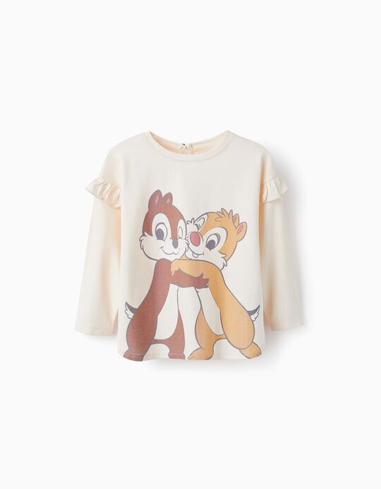 Long Sleeve Cotton T-Shirt for Baby Girl 'Chip & Dale', Pink