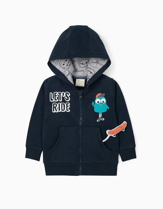 Hooded Jacket for Baby Boys, 'Let's Ride', Dark Blue