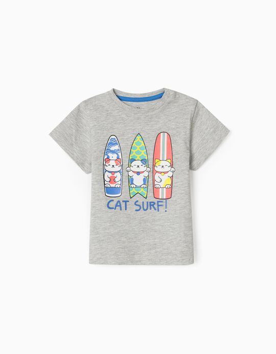 Camiseta para Bebé Niño 'Cat Surf', Gris