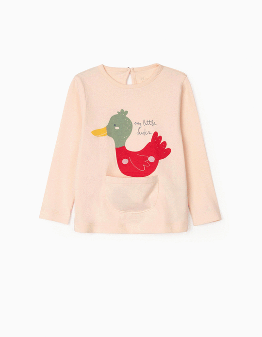 Long Sleeves T-Shirt for Baby Girls 'My Little Ducks', Coral