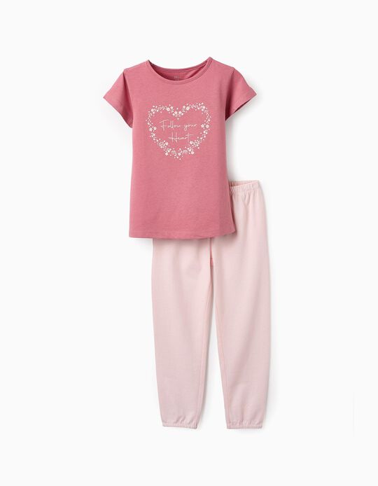 Comprar Online Pijama de Algodão para Menina 'Coração', Rosa